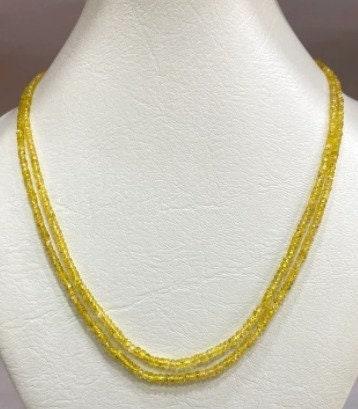 Yellow Sapphire Necklace Beaded Gemstone Necklace Handmade Layering Necklace/3-3.5mm Sapphire Rondelle Beads Gift For Her Wedding Gift
