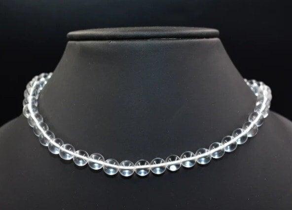 8mm Crystal Quartz Necklace/Beaded Necklace/Gemstone Necklace/Smooth Necklace/Crystal Jewelry/Healing Necklace/Quartz Round Beads/Gift Her