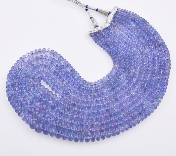 1074 Ct. Natural Tanzanite Necklace 5 Strands Layering Necklace Handmade Gemstone Beaded Necklace Rondelle Beads Gift For Her Jewellery