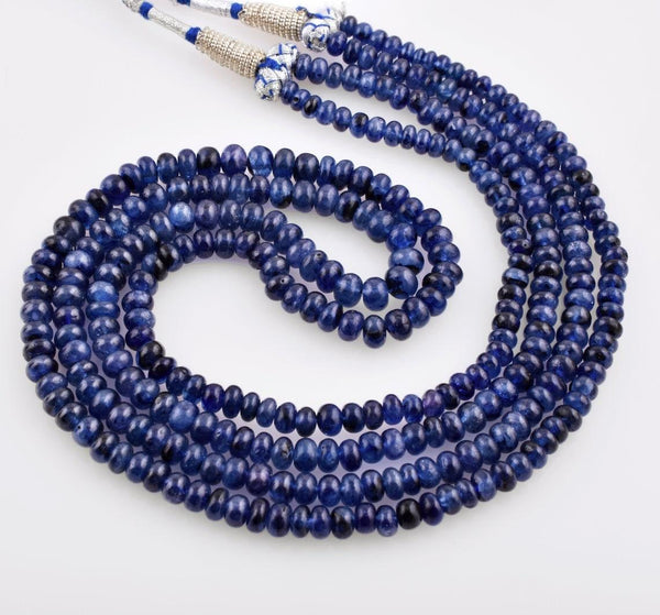 4.5-6mm Natural Blue Sapphire Necklace 415 Ct. Sapphire Gemstone Smooth Rondelle Beads Beaded Necklace Birthstone Necklace Gift For Mom Wife