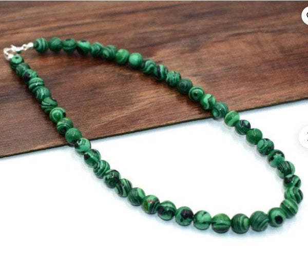 6mm Malachite Beads Necklace, Beaded Necklace, Birthstone Necklace, Beautiful Gemstone Jewelry, Handmade Beads Necklace, Gift For Her