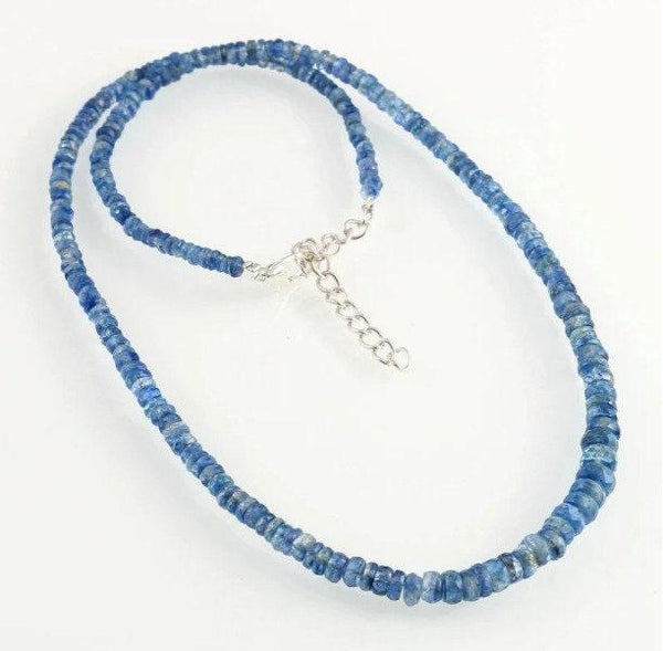 3-6mm Kyanite Gemstone Necklace Beaded Rondelle Necklace For Women Beads Necklace Kyanite Beads 925 Silver Necklace Gift For Her Jewelry