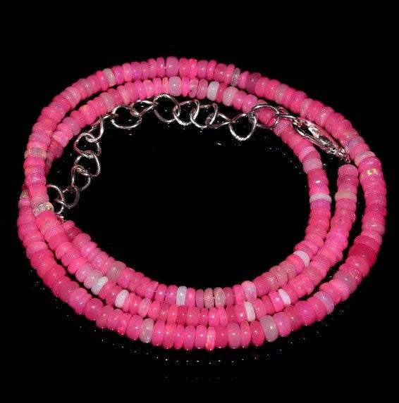 Ethiopian Pink Opal Necklace/Gemstone Necklace/Beaded Necklace/3-5mm Opal Rondelle Beads Necklace/ Handmade Necklace/Valentine Gift For Her