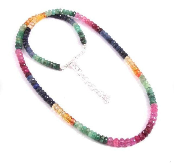 3-4mm Multi Precious Gemstone Necklace Sapphire Necklace Beaded Rondelle Necklace For Her Everyday Necklace Gift For Her Ruby Emerald