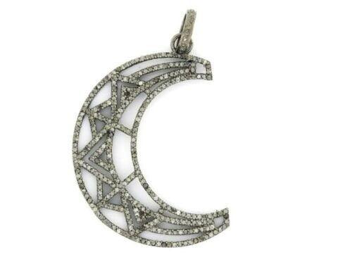 47x16mm Pave Diamond Crescent Moon Star Pendant 925 Silver Celestial Jewelry Minimalist Necklace Pendant Unisex Gifts