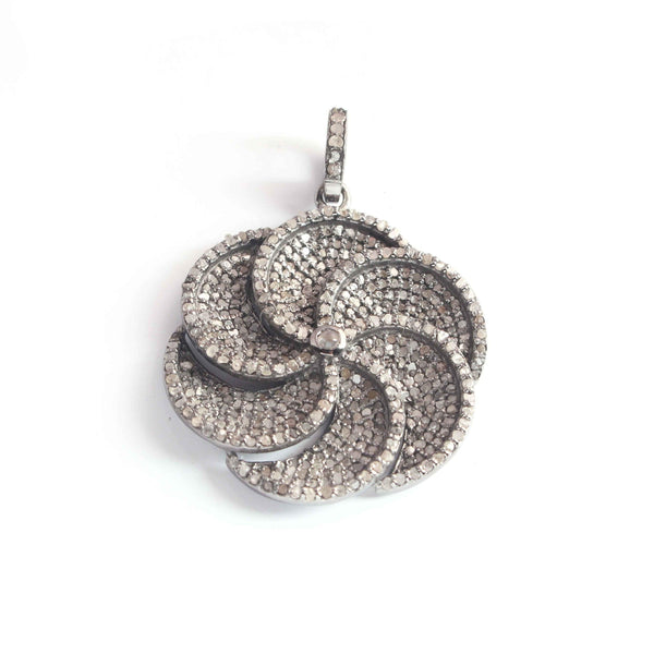 27x24mm Pave Diamond Flower Pendant/Flower Necklace/Handmade Floral Jewelry/Gift For Mom/925 Silver Art Deco Minimalist Pendant Jewelry