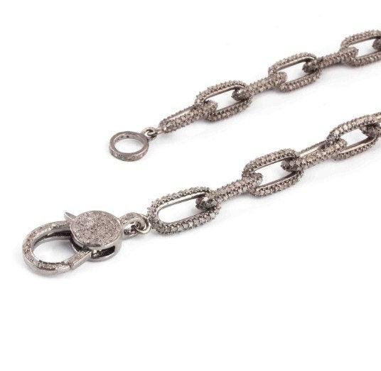 Women’s Paperclip Chain Necklace – Solid 925 Silver Rectangle Link Chain – Dainty Layering Necklace – Pave Diamond Minimalist Jewelry