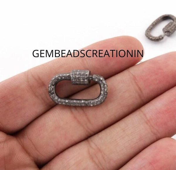 pave diamond oval carabiner lock lobster clasp findings necklace connector 925 sterling silver craft supplies handmade  jewelry findings