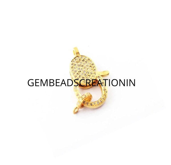 Pavé Diamond Lobster Clasp: 925 Sterling Silver 25x12mm Jewelry Connector Finding