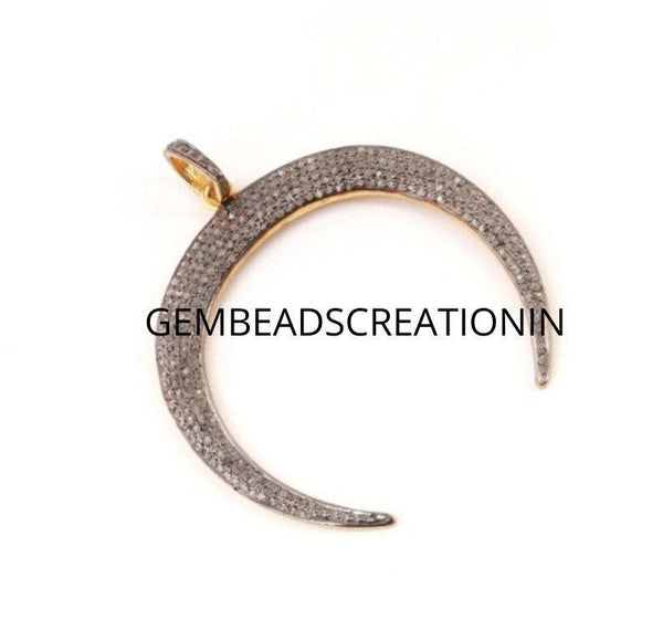 Pave Diamond Moon Pendant/47x10mm 925 Sterling Vermeil/Crescent Moon Pendant/Half Moon Necklace/Diamond Jewelry Findings/Celestial Jewelry