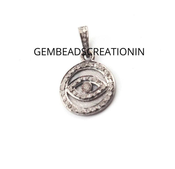 Diamond Evil Eye Pendant/16x13mm Round Pendant/925 Silver Oxidized/Evil Eye Necklace/Pave Diamond Charm/Charm Bracelet/ Round Eye Necklace