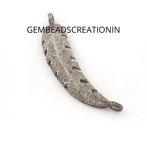 Pave Diamond Leaf Connector/Pave Diamond Charm/Bracelet Connector/Leaf Charm/Necklace Connector/58x11mm Diamond Pendant/Jewelry Manufacturer