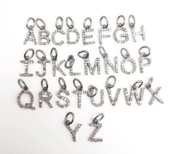 Pave Diamond Initial Letter Pendant/Alphabet Charm/Monogram Personalized Gifts/10mm A-Z Letter/Customized Name Necklace/Moms Gift/925 Sliver