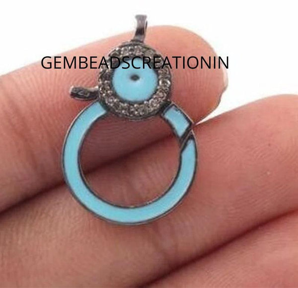 Pavé Diamond Carabiner Clasp 10x15mm: 925 Silver Jewelry Lock