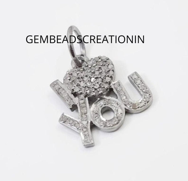 Diamond Love Pendant/925 Sterling Silver/I Love You Initial Necklace/Pave Diamond Jewelry/Gift For Her/Handmade Fine Minimalist Jewelry/Gift