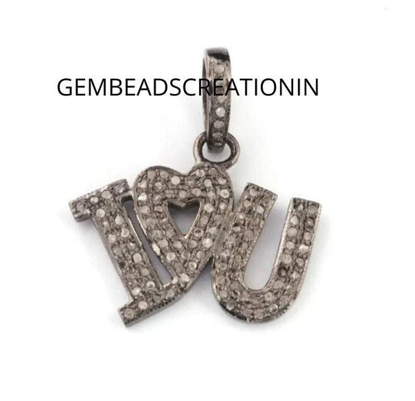 Pave Diamond Love Pendant/925 Sterling Silver/20x24mm Initial Necklace/Pave Diamond Jewelry/Anniversary Gift/Antique Finish Fine Jewelry