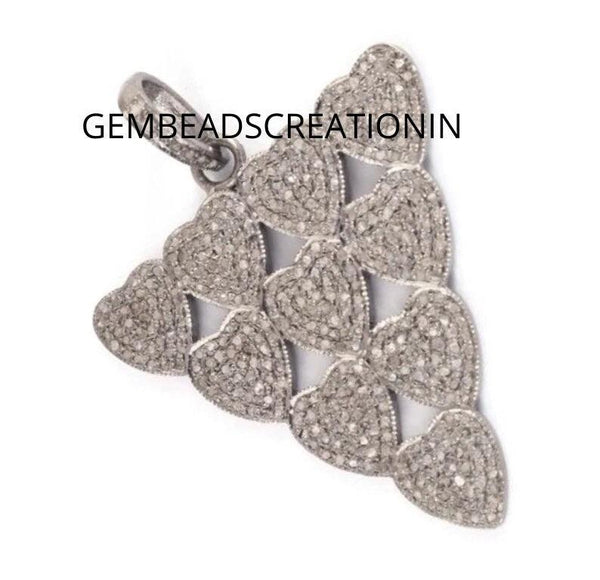 Pave Diamond Pendant/Heart Pendant/39x36mm Antique Finish Jewelry/Diamond Heart/Necklace Pendant /Fine Diamond Jewelry/Heart Love Jewelry