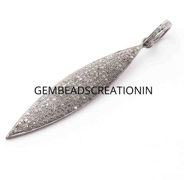 Pave Diamond Marquise Shape Pendant/925 Sterling Silver/54x10mm Necklace Pendant/Diamond Jewelry/Handmade Pendant/Leaf Pendant/Art Deco Fine