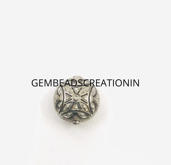 Antique Finish Filigree Design Oval Beads, Pave Diamond Beads, Oval Beads, Diamond Finding Jewelry, 18x15mm, 925 Sterling Silver, Oval Beads