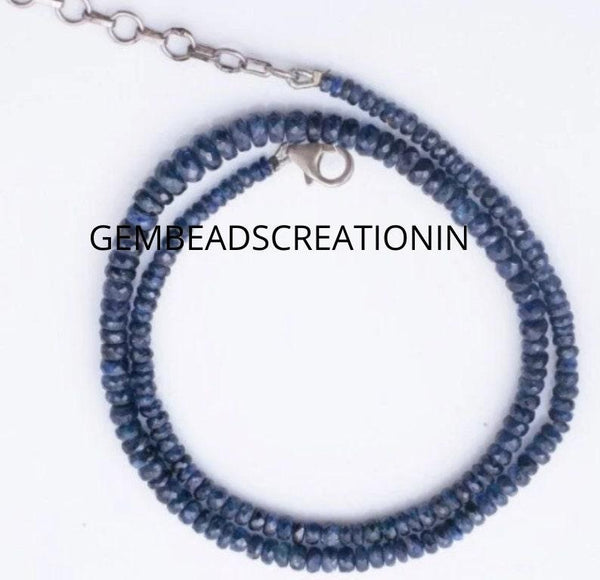 3-5mm Blue Sapphire Necklace/Gemstone Beaded Necklace/Rondelle Bead Necklace/Precious Necklace/Gift For Her/Handmade Jewelry/Sapphire Strand