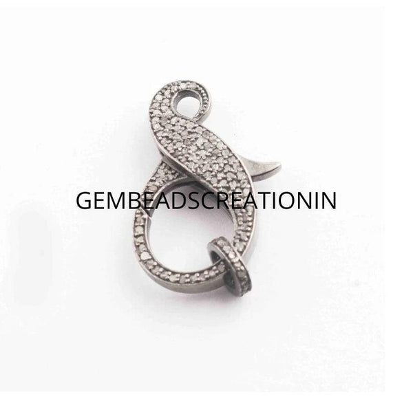 Pave Diamond Lobster/Diamond Lock Clasp/925 Oxidized Silver/25x14mm Diamond Clasp/Diamond Jewelry/Diamond Clip/Lobster Clasp/Craft Findings