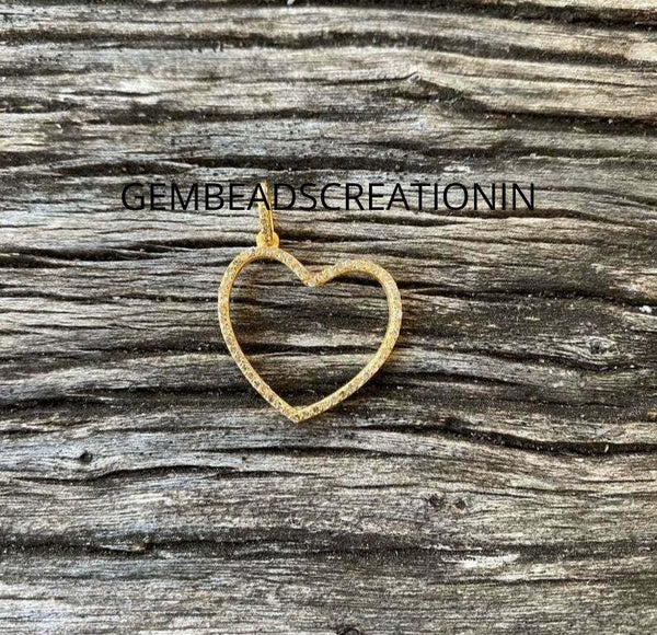 Pave Diamond Heart Pendant/925 Sterling Silver/Diamond Pendant/Heart Necklace/Love Necklace/Open Heart Necklace/Gift For Her/Yellow Gold