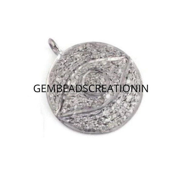 Pave Diamond Evil Eye Charm/Round Evil Eye/Round Pendant/925 Sterling Silver/23x20mm Necklace Bracelet Charm/Protection Minimalist Charm