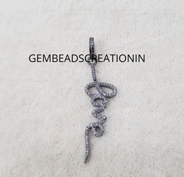 Pave Diamond Love Charm Pendant/Pave Diamond Jewelry/Necklace Pendant/Love Pendant/925 Sterling Silver/Unisex Pendant/Wedding Gift For Her