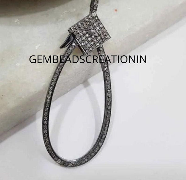 Sterling Silver Pave Diamond Lobster Clasp: 925 Jewelry Findings Connector 42x28mm