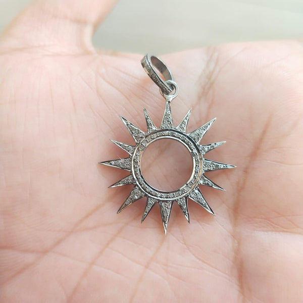 Diamond Sun Pendant/Pave Diamond Sun /Pave Diamond Pendant/Oxidized Pendant/Pave Diamond Jewelry/Sun Pendant/925 Sterling Silver