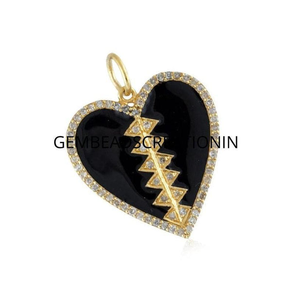 Pave Diamond Pendant Enamel Pendant 25x25mm Rose Cut Diamond Heart Pendant Necklace Diamond Jewelry Gift For Her Women Jewelry 925 Silver
