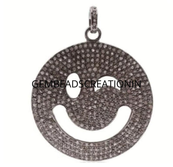 Pave Diamond Smiley Face Pendant Teasing Face Pendant Smiley Necklace Customized Handmade Jewelry 925 Silver Rose cut Diamond Necklace Gift