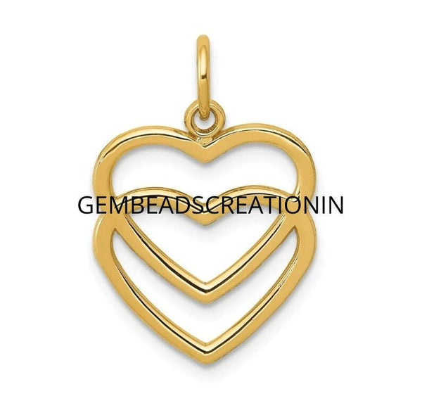 14k Gold Double Heart Pendant Solid Gold Heart Necklace Charm Open Heart Jewelry Gift For Her Dainty Love Jewelry Wedding Bridal Gift Charm