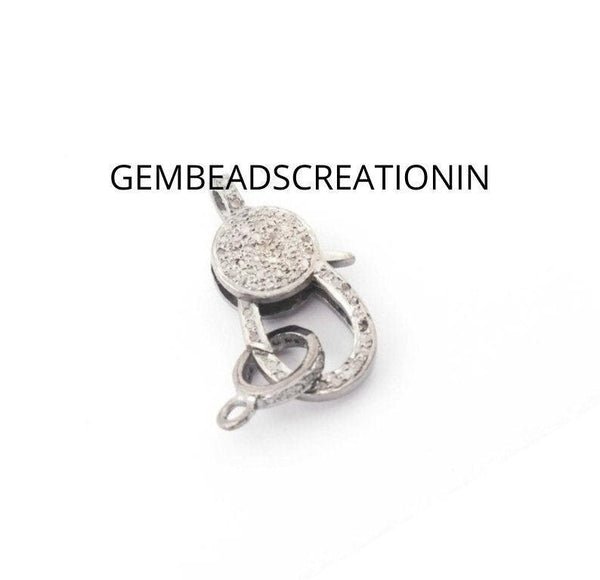 Pave Diamond Lobster Lock Clasp/24x11mm Diamond Findings/Diamond Clasp & Clips/925 Sterling Silver/Handmade Jewelry Components/Craft Supply