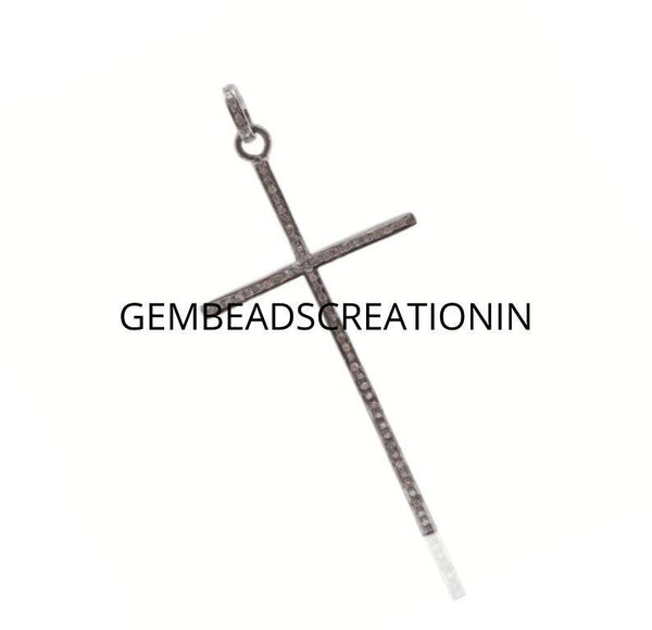 Pave Diamond Pendant/63x32mm Cross Pendant/925 Silver/Cross Pendant/Diamond Jewelry/Unisex Jewelry/Religious Pendant/Necklace Pendant/Gifts