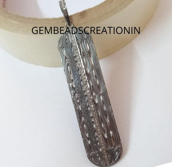 Diamond Oval Pendant/60x14mm Oxidized Pendant/Pave Diamond Jewelry/Dog Tag Pendant/Diamond Jewelry/Necklace Pendant/Unisex Pendant/Gifts