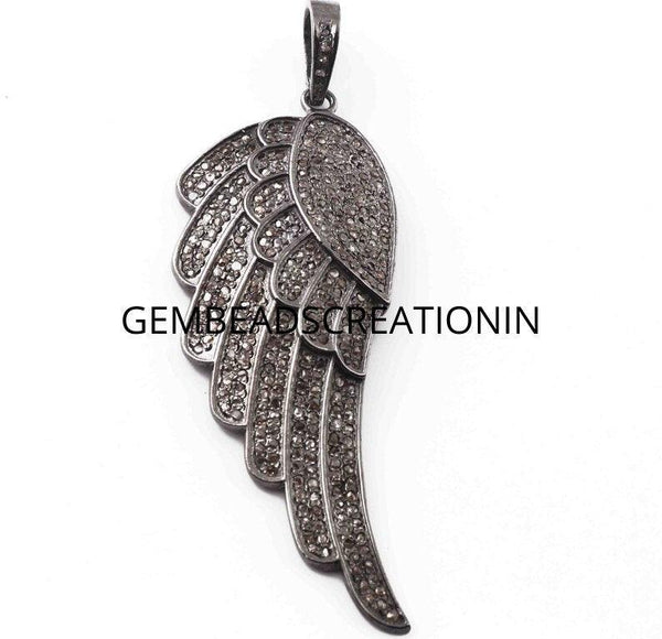 Diamond Feather Wing Charm/Pave Diamond Pendant/51x19mm Pendant Necklace/Handmade Jewelry/Feather Pendant/Handmade Fine Jewelry/Gift For Her