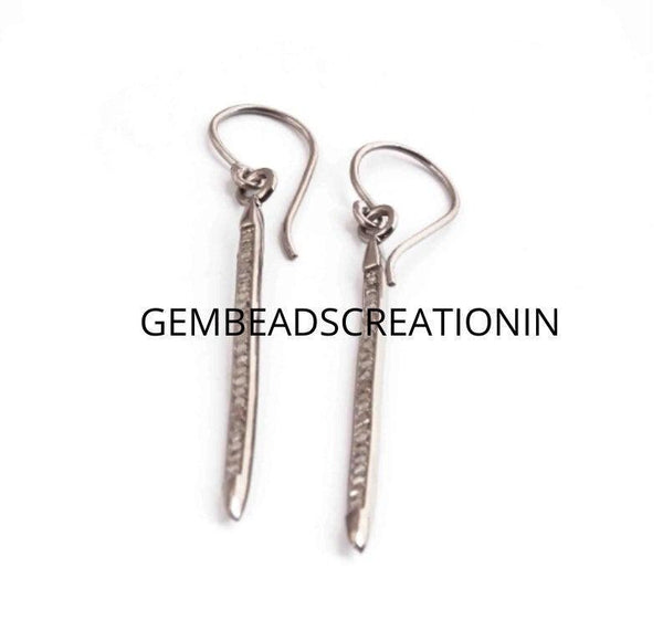 Rosecut Pave Diamond Spike Earring Ear Wire Earring Diamond Earring 38x2mm Diamond Handmade Jewelry Gift For Her Silver Earring Jewelry