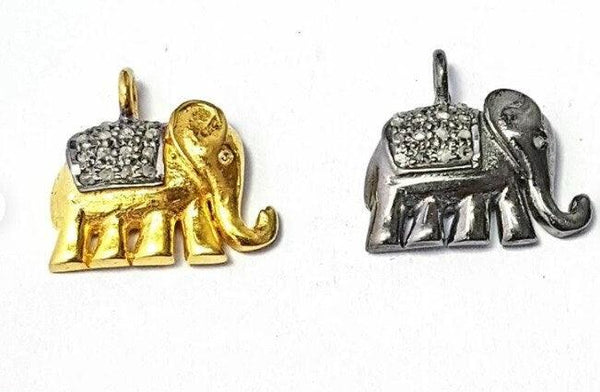 Diamond Elephant Charm Pave Diamond Charm 28x25mm Diamond Elephant Animal Charm Pendant Silver Bracelet Charm Rose cut Pave Diamond Pendant