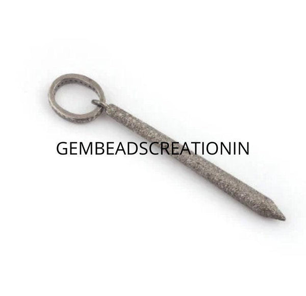 Diamond Spike/Vertical Pendant/Minimalist Spike/Spike Pendant /54mm Pave Diamond Pendant/Diamond Necklace/925 Sterling Silver Pendant/Gifts