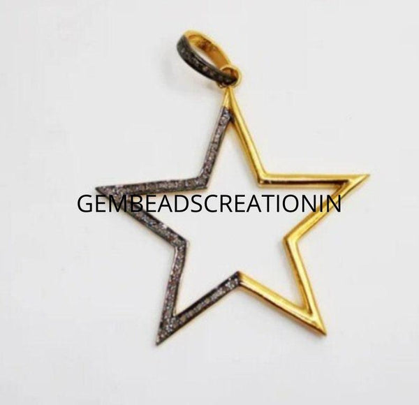 Diamond Star Pendant/50x40mm 925 Sterling Silver/Star Necklace/Pave Diamond Pendant/Handmade Pendant Necklace/Celestial Fine Jewelry