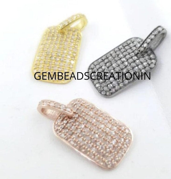 Pave Diamond Dog Tag Pendant/925 Sterling Silver/17x11mm Necklace Pendant/Diamond Charm/Handmade Jewelry/Bracelet Jewelry Findings/Gifts