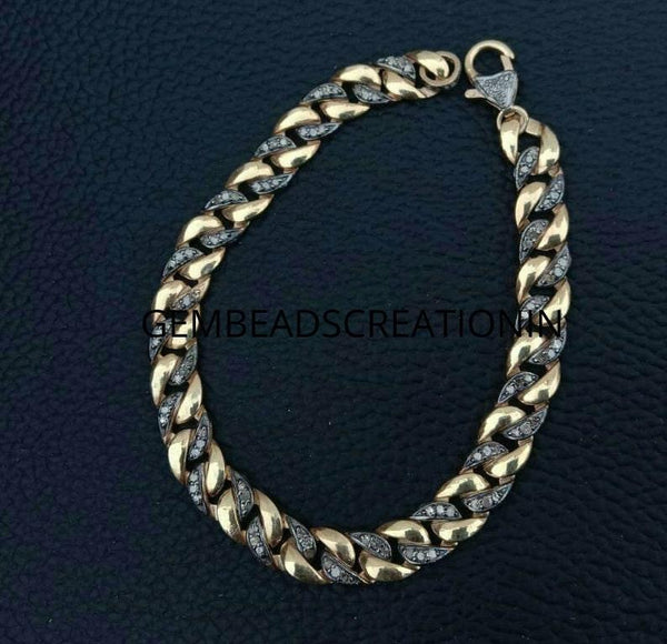 link chain designer bracelet handmade rose cut pave diamond bracelet 925 sterling silver finish diamond bracelet gift for her wedding gift