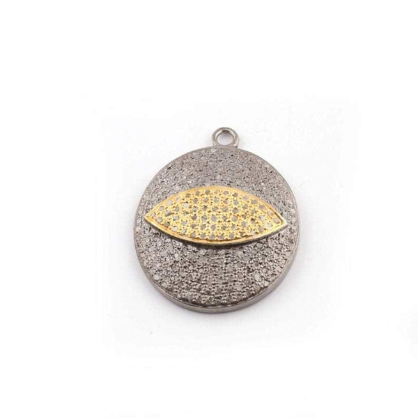 Pave Diamond Evil Eye Charm Pendant Diamond Evil Eye Pendant 925 Sterling Silver 26x21mm Bracelet Necklace Charm Jewelry Findings Round Disc