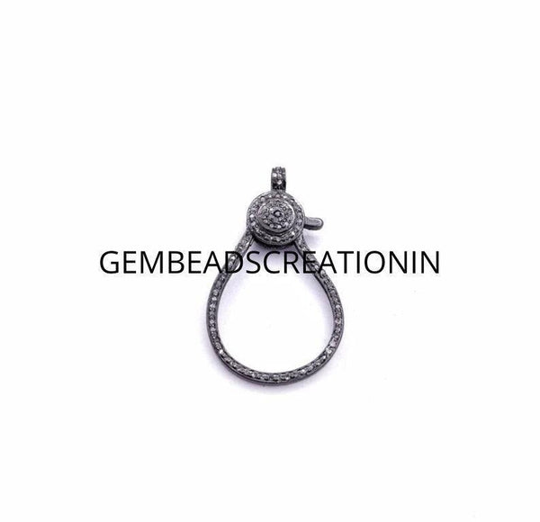 Pave Diamond Lobster Lock Clasp 925 Sterling Silver 37x23mm Jewelry Findings Craft Supplies Claw Clips Handmade Jewelry Connector