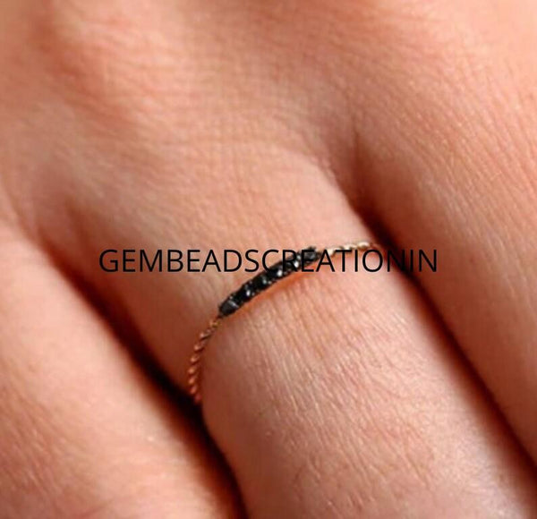 Black Spinel Ring/Stacking Ring/Anniversary Gift/Simple Gemstone Ring/Half Eternity Ring/Silver Ring/Gift For Her/Birthday Anniversary