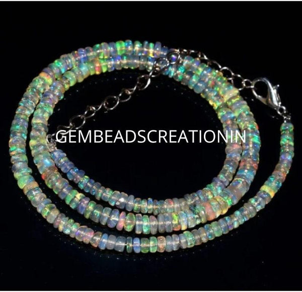 3-5mm Ethiopian Opal Necklace/Opal Rondelle/Fire Opal Necklace/Opal Beads/Gemstone Necklace/Layering Necklace/Beaded Necklace/Gift For Her