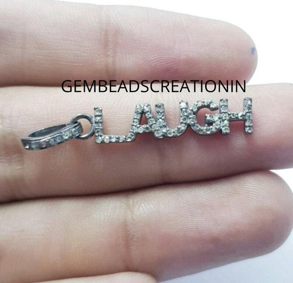 Laugh Word Pendant Pave Diamond Jewelry findings 925 Sterling Silver Handmade Diamond Jewelry Dainty Minimalist Art Deco Necklace Gifts