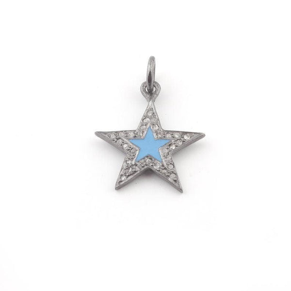 Pave Diamond Enamel Star Pendant 925 Sterling Silver 20x17mm Diamond Star Bakelite Necklace Handmade Diamond Jewelry Gift For Her Art Deco