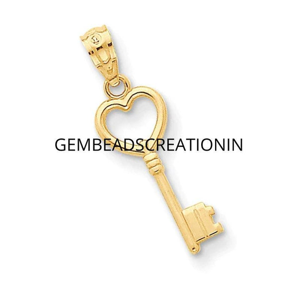 14K Yellow Gold Heart Key Gold Key Necklace Heart Key Lock Dainty Pendant Key to my Heart Love Necklace Charm Gold Key Pendant Wedding Gift